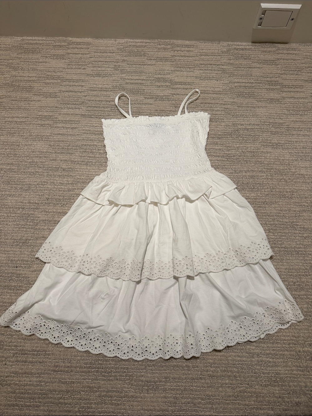 NWT Polo by Ralph Lauren Girls White Tiered Eyelet Cotton Sundress.